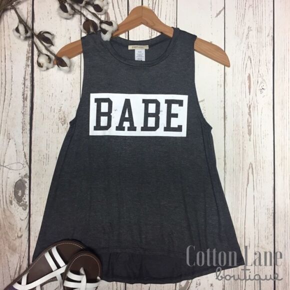 Charcoal Gray BABE Tank  - Picture 1 of 4